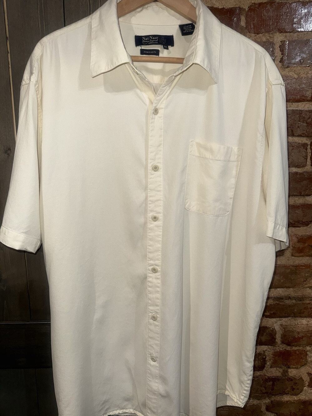 Nat Nast American Fit Ivory Silk Cotton Blend Camp Lounge Shirt Pit 2 Pit 52 XL